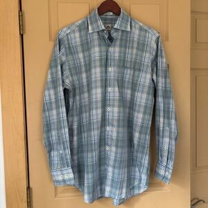 PETER MILLAR | Blue Plaid Preppy Elevated Modern Cotton Button Down | Size M